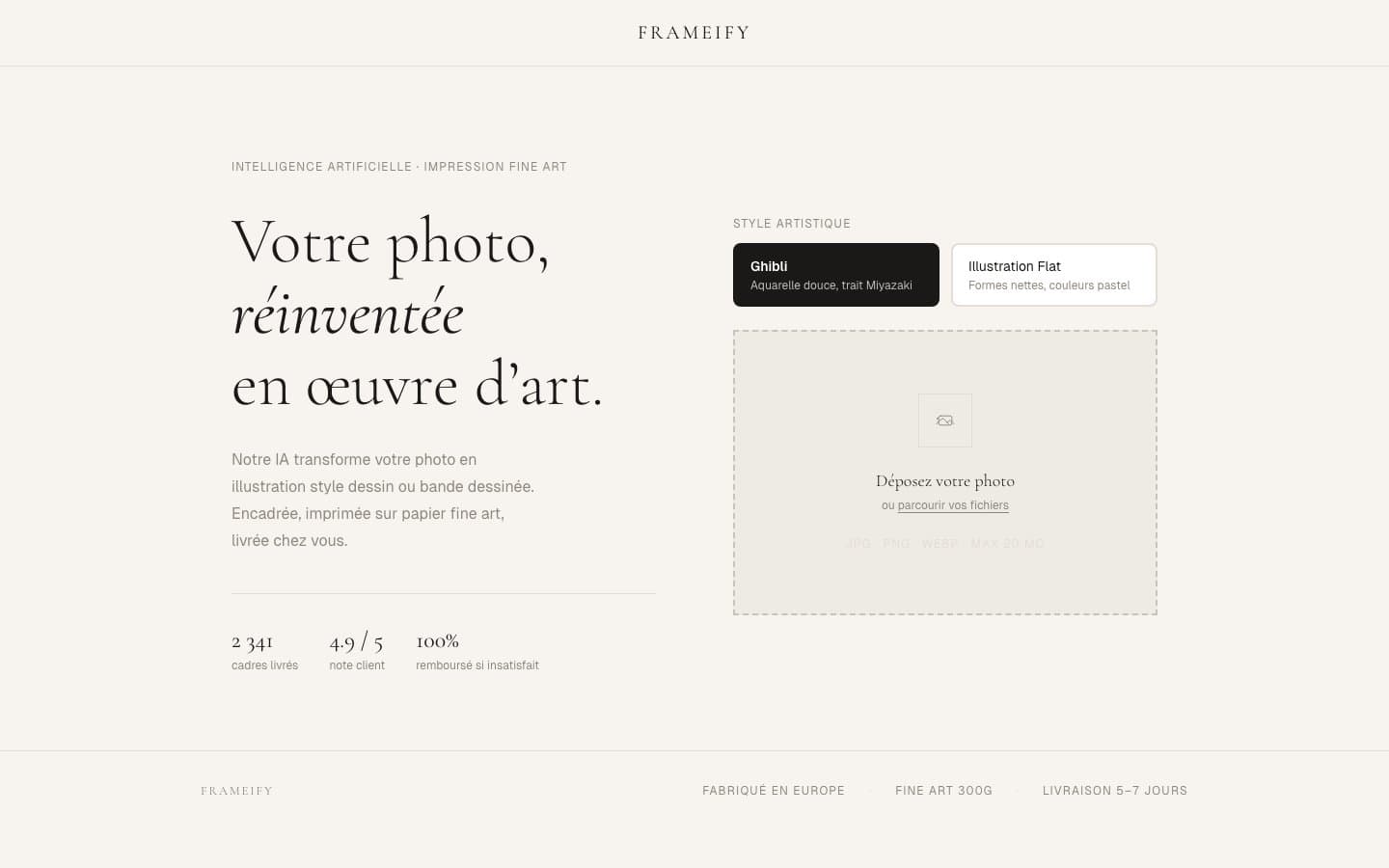 Frameify — Vos photos transformées en œuvres d'art par l'IA